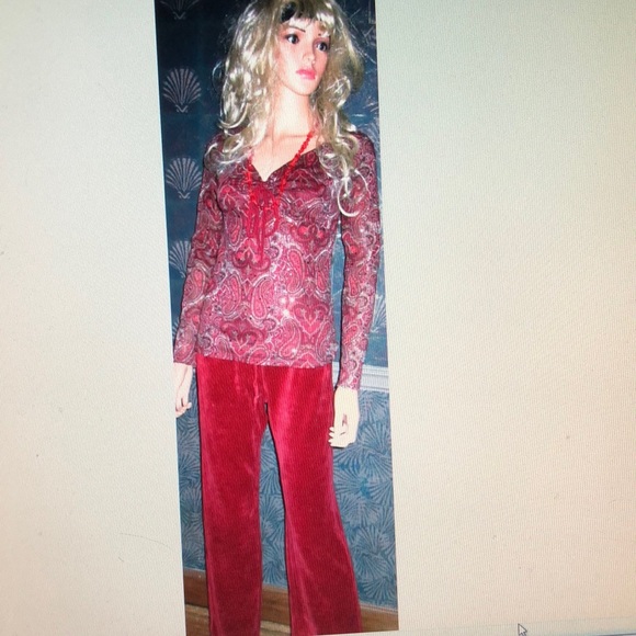 NWT Macy's Red Sequin Velour Pants Set Small - Picture 1 of 4
